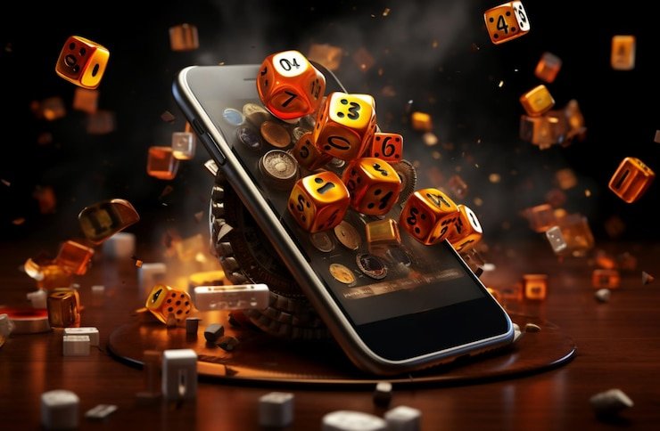 Layar perangkat menampilkan konten sepak bola dan live casino yang interaktif